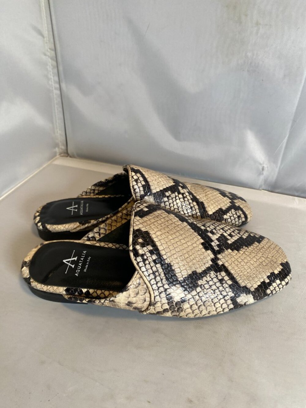 Aquatalia   Python-Print Leather Flat Mules 8